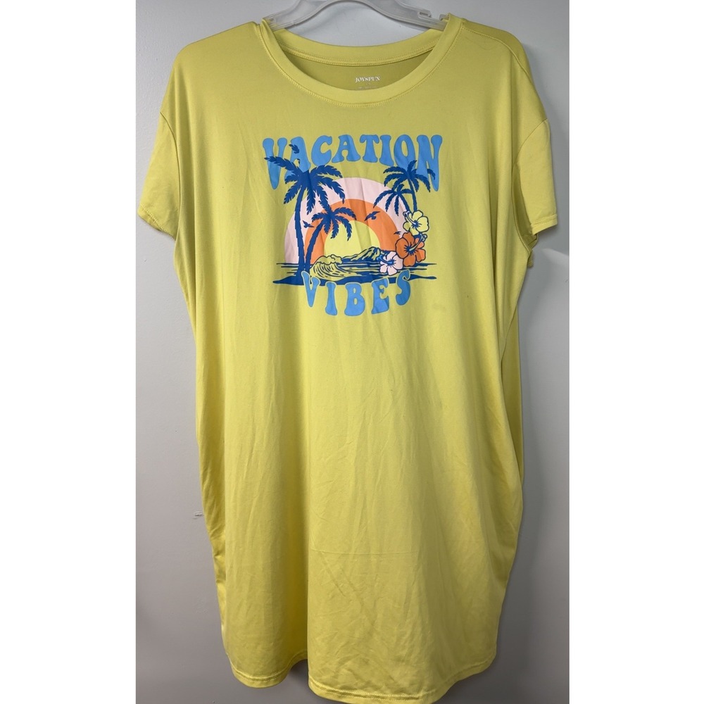 Joyspun | Womens Yellow Vacation Vibes Tropical Graphic Nightgown | Size L/XL